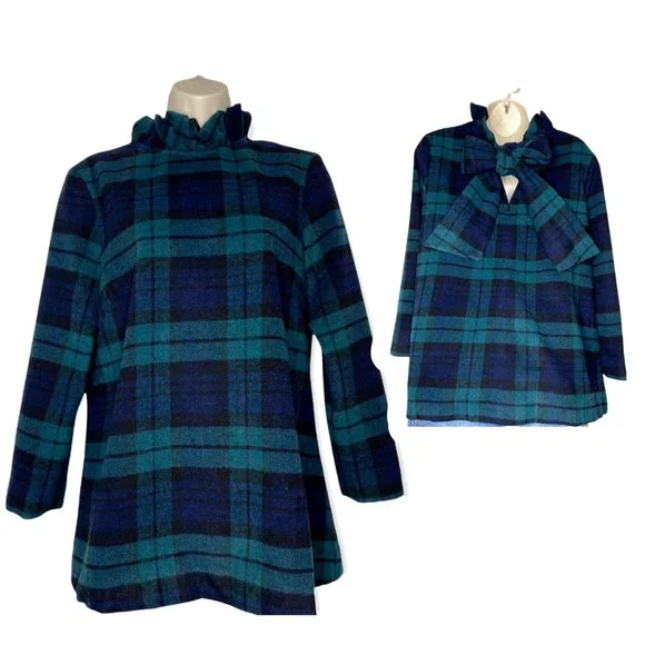 Tuckernuck | NEW Blackwatch Plaid Schoolgirl Bow Wool Faye Blouse Size M - Picture 3 of 11